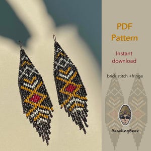 Seed bead Brick Stitch Beaded Earring Pattern – Native-Inspired 2-Drop Fringe Design | PDF Instant Download,miyuki delica pattern download