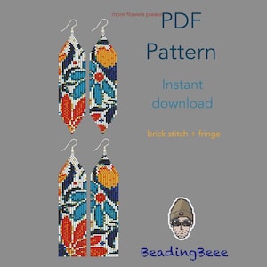 Flower Fringe Earrings Pattern: Brick Stitch Miyuki Delica Seed Bead Tutorial (PDF)