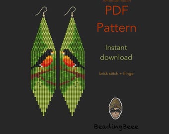 American Robin Birds Earrings Bead Pattern: Brick Stitch Miyuki Delica 11/0 (PDF Pattern)
