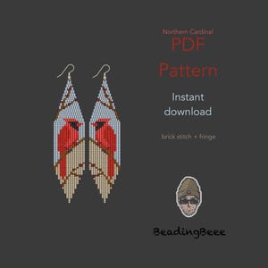 Cardinal bird Earrings Bead Pattern: Miyuki Delica Brick Stitch (PDF Tutorial)