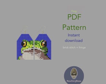 Padrão de brinco com franjas em ponto tijolo estilo sapo: Tutorial de miçangas Miyuki (Download em PDF)