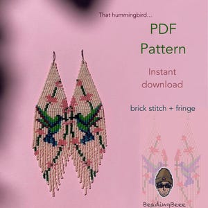 Hummingbird Beaded Earring Pattern: Brick Stitch with Fringe (PDF Download)
