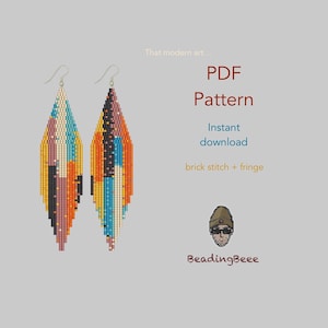 Abstract Brick Stitch Earring Pattern: Fringe Beadwork Tutorial (PDF Download)