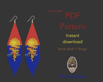 Motif de boucles d'oreilles Brick Stitch Sunset : franges Miyuki Delica (téléchargement PDF