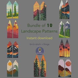 10 Landscape  fringe Earring Beading Patterns Bundle: Brick Stitch Seed Bead Designs (PDF Download)