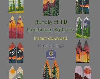 Lot de 10 motifs de perles de boucles d'oreilles à franges paysage : motifs de perles de rocaille au point de brique (téléchargement PDF)