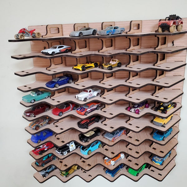 1 toy car display for 1:64 die cast wheels. Cool Diagonal shelf holds 66 die cast cars, HOT! Warforged Original Diagonal Display. Made in US