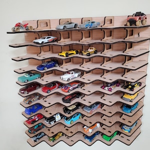 1 toy car display for 1:64 die cast wheels. Cool Diagonal shelf holds 66 die cast cars, HOT Warforged Original Diagonal Display. Made in US image 6