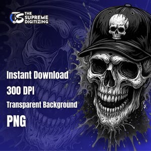 Skull with Cap PNG | 300 DPI Sublimation Design | High Quality Vector File for T-Shirts