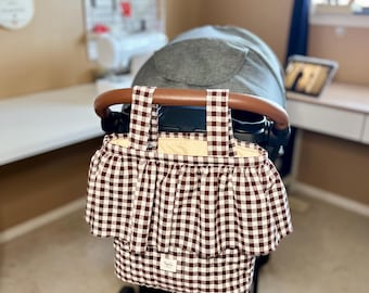 Cotton Stroller Bag | chocolate brown Gingham Caddy | Diaper