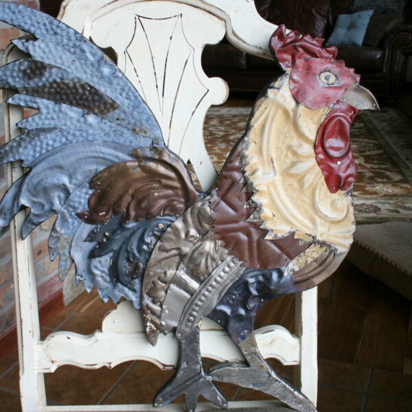 Genuine Antique Ceiling Tin  ---  Very Large Mosaic Rooster --- Beautiful