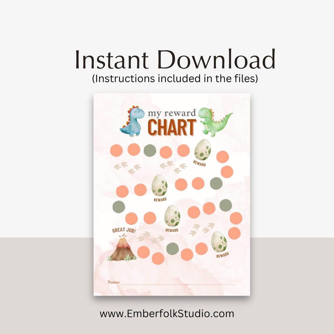 Dinosaur Reward Chart for Kids - Printable Chore Chart | Dino Behavior ...