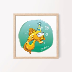 Ocean Critters Collection - Party Goldie -  8&quot; x 8&quot; Fine Art Quality Gicleé Print
