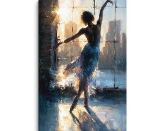 Ballet Dancer Canvas Wall Art, Elegant Figure Painting, Light and Movement Artwork, Dance Wall Decor, Modern Living Room Art, Ready to Hang