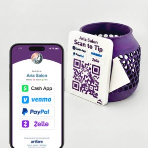 Compact Tip Jar - Cash & Digital Tipping with Business Card Holder - Artfare Mini