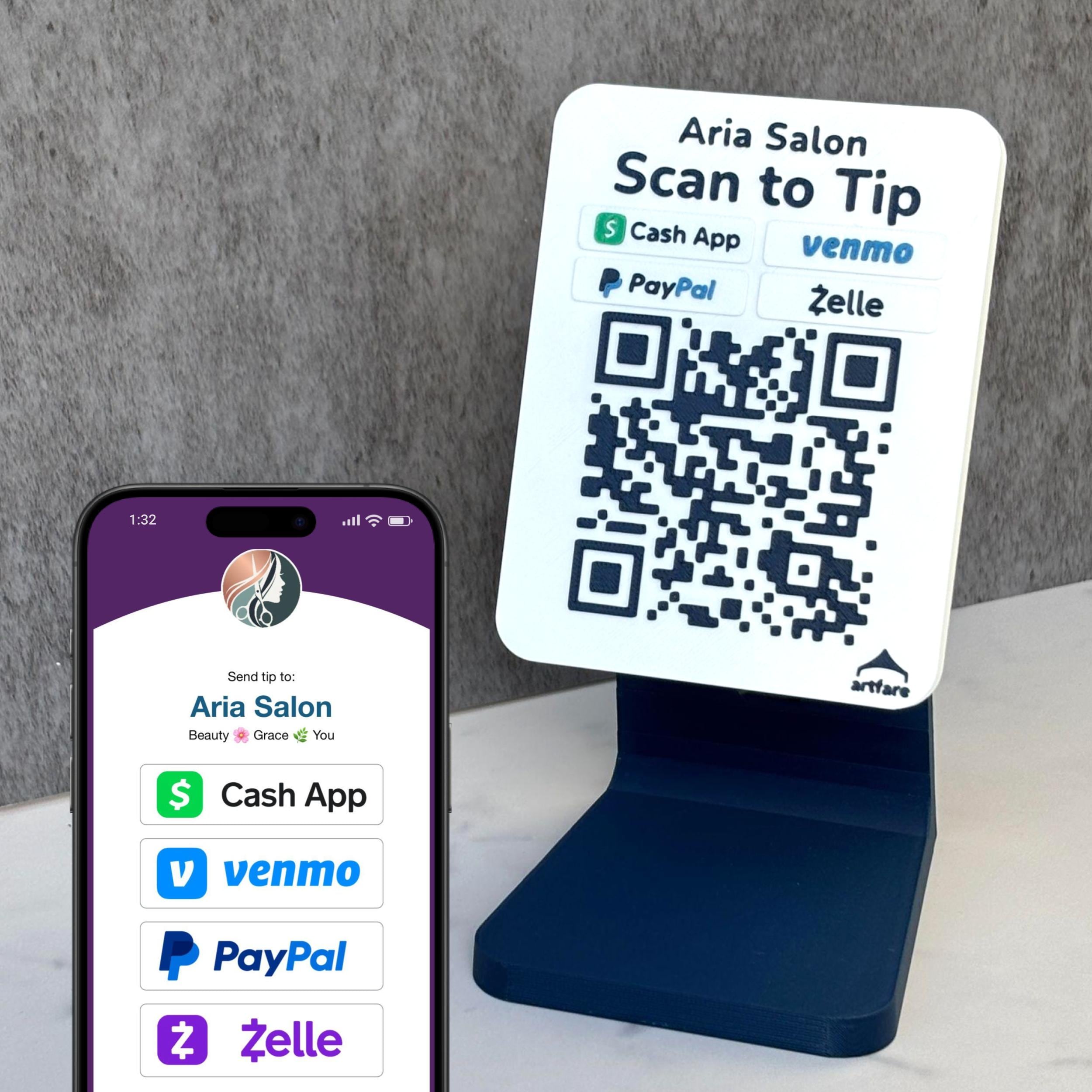 Compact QR Code Payment Sign: Venmo, Cashapp, Paypal, Zelle in One