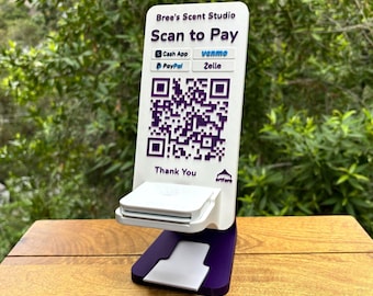 Square Holder & QR Payment Sign with Business Card Dispenser - Artfare Purple