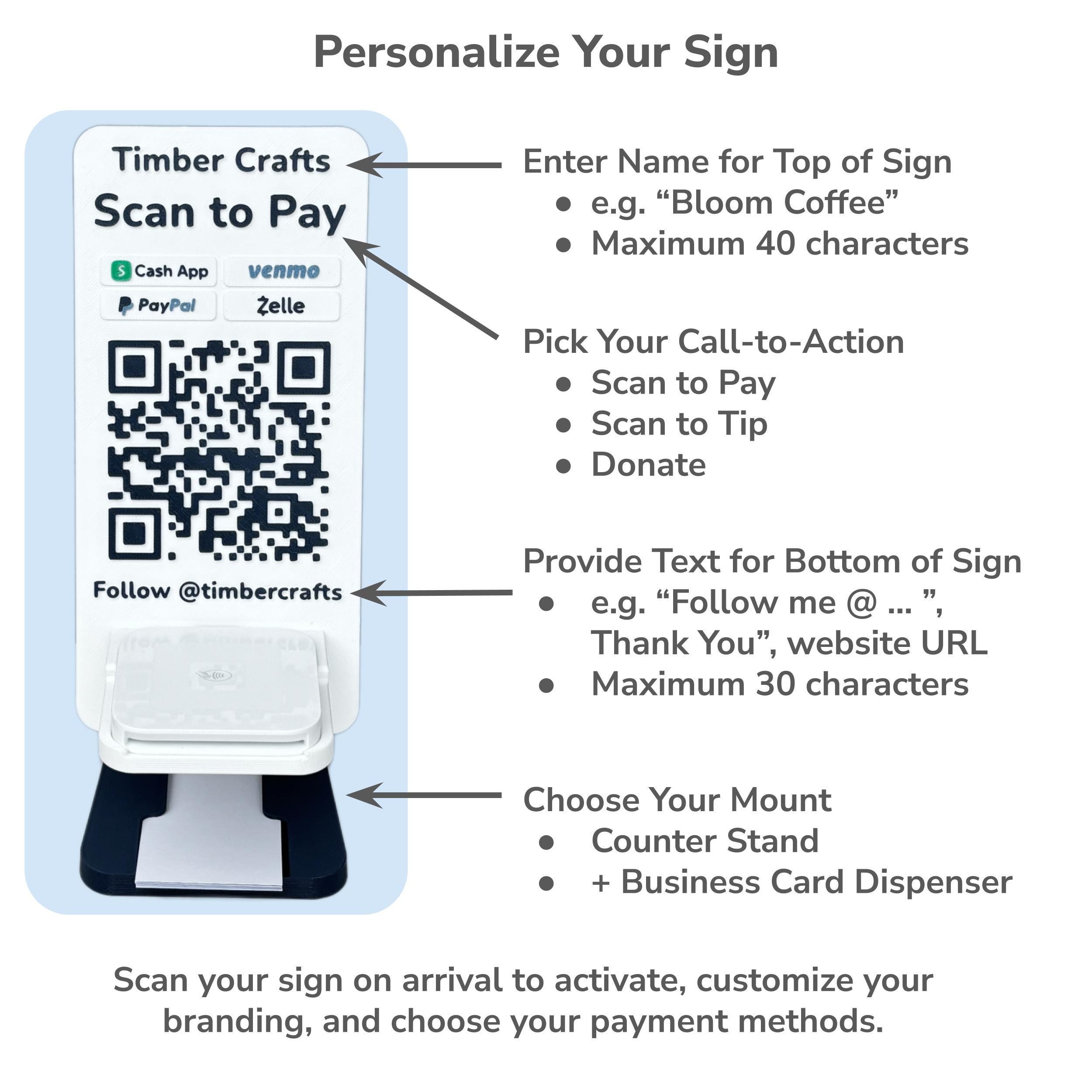 Square Reader Holder & QR Payment Sign: Venmo, Cashapp, Paypal, Zelle ...