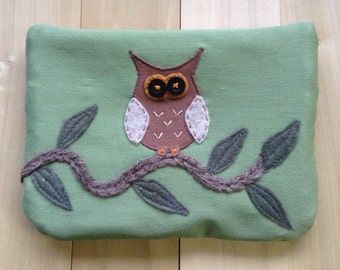 Owl On Branch, Large Pouch