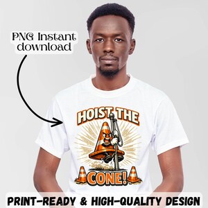 Hoist The Cone PNG, Funny Baseball Character, Steel City Fan , Victory Cone Humor Graphic, Black and Gold Sublimation Design image 2