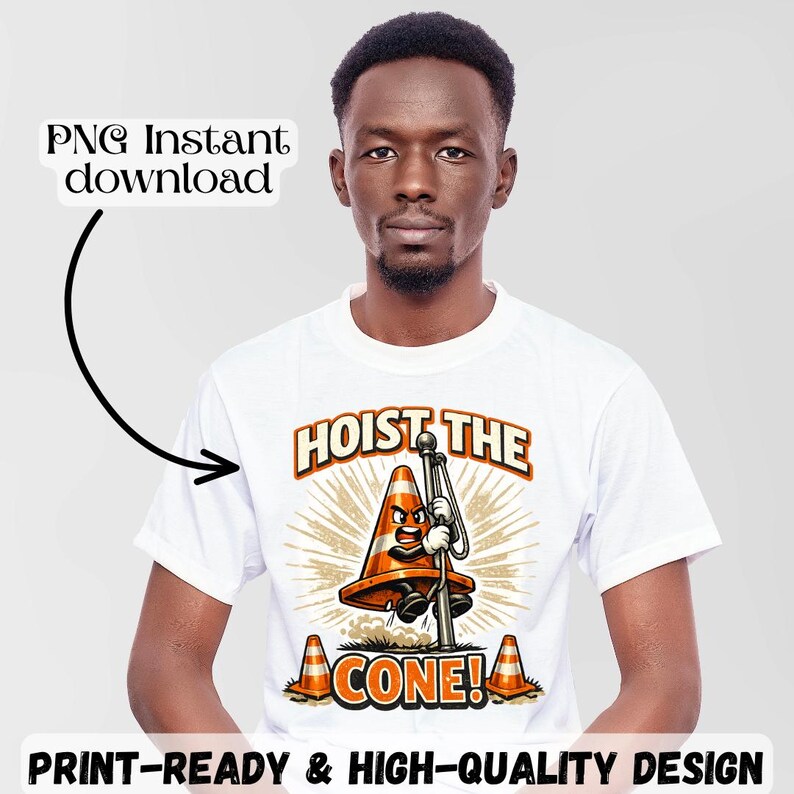 Hoist The Cone PNG, Funny Baseball Character, Steel City Fan , Victory Cone Humor Graphic, Black and Gold Sublimation Design image 2