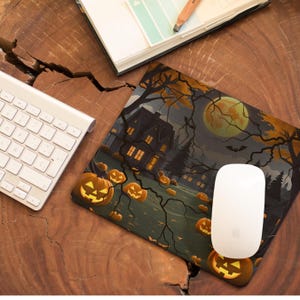 Halloween Mouse Pad Haunted House | Spooky Desk Mat for Office or Gaming | Haunted Mansion Mousepad | Halloween Desk Decor