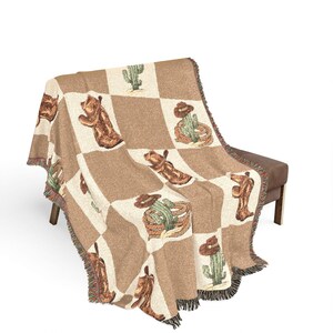 Patchwork Western Pattern Woven Blanket | Checkered Cowboy Throw