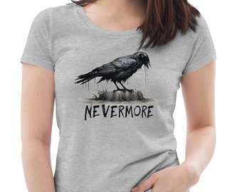 Women's Raven T-Shirt, Edgar Allan Poe, Literary Softstyle Top, Black Crow Ladies  Shirt Book Lover Gift