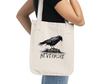 Raven Nevermore Tote Bag, Edgar Allan Poe Literary Gift