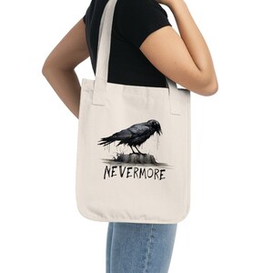 The Raven Nevermore, Heavy Duty Cotton Tote Bag, Durable Shopping Bag, Edgar Allan Poe, Poe Gift, Raven Literary Poe Book Bag image 1