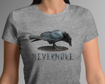 Halloween Tee Raven Nevermore Women's T-Shirt, Women's Raven Tee, Edgar Allan Poe, Literary T-Shirt, Black Raven Ladies  T-Shirt Book TShirt