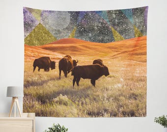 Space Wall Tapestry, Dorm Wall Tapestry, Bison Wall Art, Trippy Landscape, Outer Space Wall Art, Unusual Gift, Large Wall Tapestry