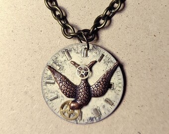 Dark Academia Necklace, Upcycled Watch and Sparrow, OOAK Victorian Theme Jewelry