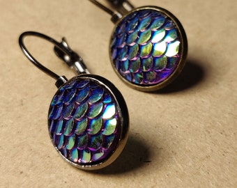 Colorful Dragon Scale Earrings, Mythology Jewelry, Mermaid Scales, Dark Academia