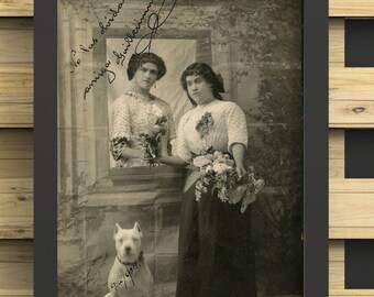 Women and Pitbull 1913 Antique Portrait