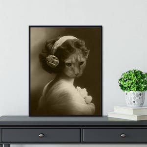 Surreal Victorian Cat Women Art Print, Victorian Animal Collage, Cat Lady Gift, Fun Kids Art, Dorm Decor, Gift for Lady, Cute Kittens