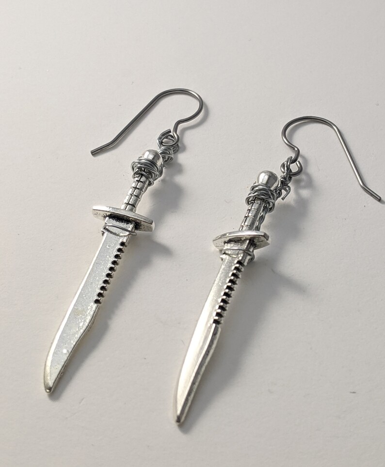 Rambo Hunting Knife Earrings, Buck knife, Halloween Jewelry, Jason, Mike Meyers, Chucky, Gothic Zombie Hunter, Walking Dead image 4