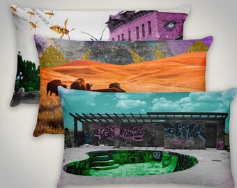 Pop Surrealism Rectangular Pillow Cover Set, Neon Monster Movie Decor