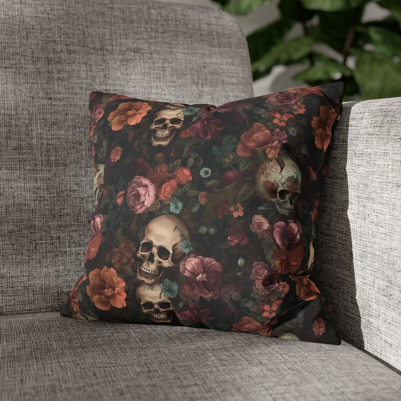 Rococo Skulls Throw Pillow Case, Halloween Home Decor, Couch Cushion, Floral Gothic image 6