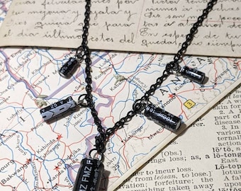 Black Capacitors Necklace, Industrial, Heavy Metal Steampunk, Electrician Gift, Nerdy, Geeky, Electronics