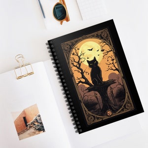 Black Cat Halloween Journal with Tarot Card Theme: Gothic Notepad for Full Moon Magick and Mystical Inspiration image 1