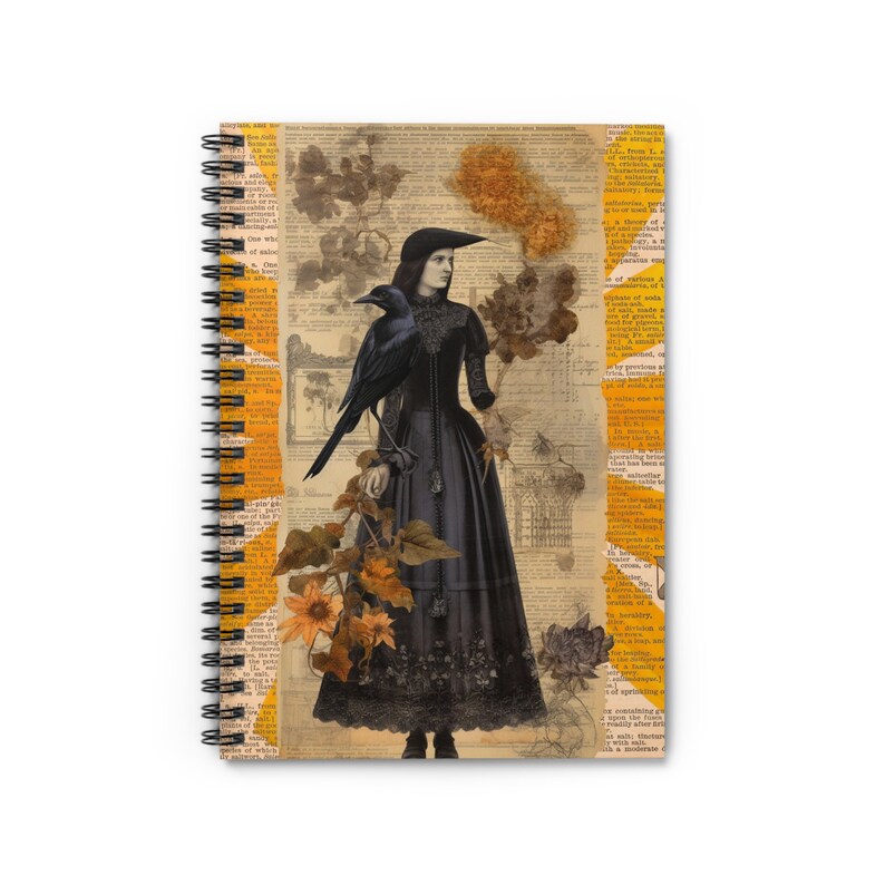 Crow Woman Collage Spiral Notebook, Magpie, Scrapbook Notes, Poetry, Prose, Gothic Gift, Pet Present image 2