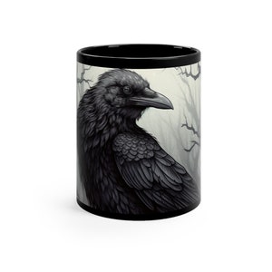 Raven of Death Black Coffee Mug, Crow Tea Cup, Halloween Gift, Gothic image 5