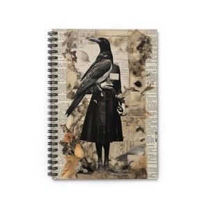 Steampunk Collage Spiral Notebook, Magpie, Scientist Notes, Poetry, Prose, Gothic Gift, Pet Present image 2