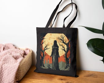 Halloween Tarot Themed Cotton Canvas Tote Bag