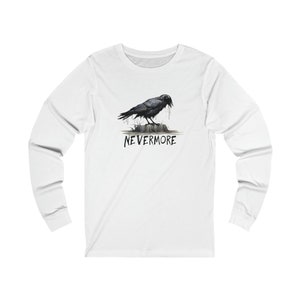 Poe Raven Long Sleeve Tee, Nevermore, Unisex, Poet Gift, Book Lover, Plus Size Options image 2