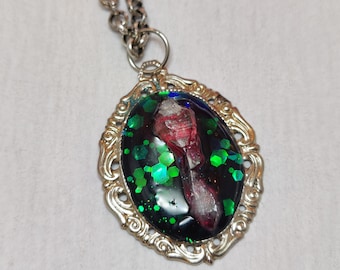 Amethyst Prismatic Necklace, Kawaii Goth, Epoxy and Glitter in Victorian Frame