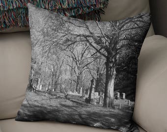 Cemetery Halloween Throw Pillow, Macabre Gothic Home Decor