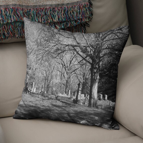 Cemetery Halloween Pillow Case, Macabre Halloween Throw Pillow, Halloween Home Decor, Graveyard, Gothic Throw Pillow, Victorian Halloween