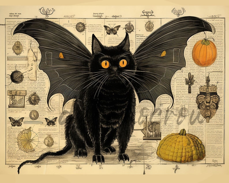 Halloween Cat Dictionary Print, Victorian Collage Art, Vintage Decor, Gothic, Earthy Home, Witchcraft image 2